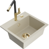 Mexen Milo évier en granit 1 bac avec mitigeur de cuisine Flora, beige - 6505-69-670401-57-G