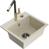 Mexen Milo évier granitique simple avec robinet de cuisine Flora, beige - 6505-69-670401-57-B