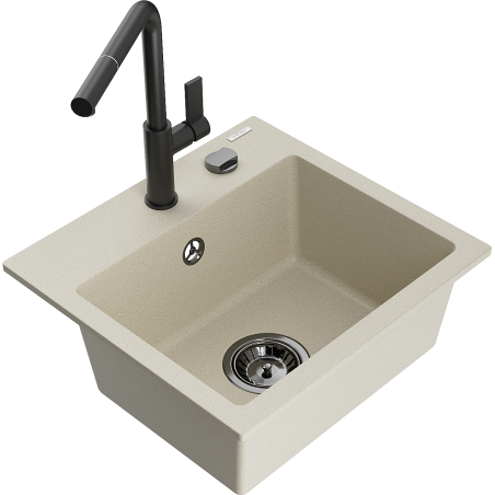 Mexen Milo évier en granit à 1 cuve avec robinet mélangeur Flora, Beige - 6505-69-670401-70-B