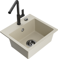 Mexen Milo évier en granit à 1 cuve avec robinet mélangeur Flora, Beige - 6505-69-670401-70-B