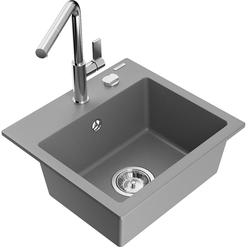 Mexen Milo évier de cuisine en granit 1 bac avec robinet Flora, gris - 6505-71-670401-00
