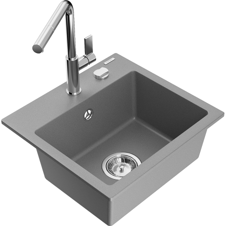 Mexen Milo évier de cuisine en granit 1 bac avec robinet Flora, gris - 6505-71-670401-00