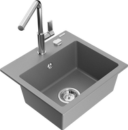 Mexen Milo évier de cuisine en granit 1 bac avec robinet Flora, gris - 6505-71-670401-00