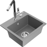 Mexen Milo évier en granit 1 bac avec robinet de cuisine Flora, gris - 6505-71-670401-07
