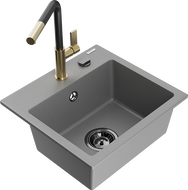 Mexen Milo évier en granit 1 bac avec robinet de cuisine Flora, gris - 6505-71-670401-57-B