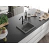 Mexen Milo évier en granit 1 bac avec robinet de cuisine Flora, gris - 6505-71-670401-70-B