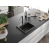 Mexen Milo évier en granit 1 bac avec robinet de cuisine Flora, noir/doré métallique - 6505-75-670401-07-B
