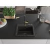 Mexen Milo Évier en Granit à 1 Bac avec Mitigeur de Cuisine Flora, Noir/Doré Métallique - 6505-75-670401-57-B