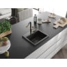 Mexen Milo Évier en Granit à 1 Bac avec Mitigeur de Cuisine Flora, Noir/Doré Métallique - 6505-75-670401-57-B