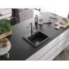 Mexen Milo évier en granit 1 bac avec robinet de cuisine Flora, noir - 6505-77-670401-00