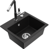 Mexen Milo évier en granit 1 bac avec robinet de cuisine Flora, noir - 6505-77-670401-07
