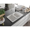 Mexen Gaspar évier en granit 1,5 bac avec égouttoir et robinet de cuisine Flora, blanc - 6507-20-670401-00