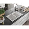 Mexen Gaspar évier en granit 1,5 bac avec égouttoir et robinet de cuisine Flora, blanc - 6507-20-670401-02