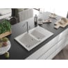 Mexen Gaspar évier en granit 1,5 bac avec égouttoir et robinet de cuisine Flora, blanc - 6507-20-670401-06