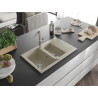 Mexen Gaspar Évier en granit 1,5 bac avec égouttoir et mitigeur de cuisine Flora, beige - 6507-69-670401-00