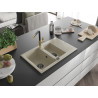 Mexen Gaspar Évier en granit 1,5 cuves avec égouttoir et robinet de cuisine Flora, beige - 6507-69-670401-57-B
