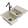 Mexen Gaspar évier granitique 1,5 bac avec égouttoir et robinet de cuisine Flora, beige - 6507-69-670401-70-B