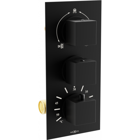 Batterie de bain-douche thermostatique Mexen Cube à 3 sorties, noire - 77503-70