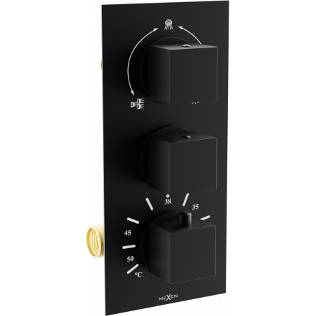 Mitigeur thermostatique baignoire-douche Mexen Cube 3 sorties, noir - 77503-70