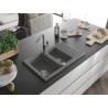 Mexen Gaspar évier en granit 1,5-bassin avec égouttoir et robinet de cuisine Flora, gris - 6507-71-670401-06