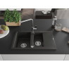 Mexen Gaspar évier en granit 1,5 bac avec égouttoir et robinet de cuisine Flora, noir/or métallique - 6507-75-670401-00