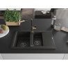 Mexen Gaspar évier en granit 1,5 bacs avec égouttoir et robinet de cuisine Flora, noir/or - 6507-75-670401-57-B
