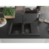 Mexen Gaspar Évier en granit 1,5 bac avec égouttoir et robinet de cuisine Flora, noir/doré - 6507-75-670401-70-B
