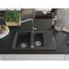 Mexen Gaspar évier en granit 1,5 bac avec égouttoir et robinet de cuisine Flora, noir moucheté - 6507-76-670401-00
