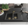 Mexen Gaspar évier en granit 1,5 bac avec égouttoir et robinet de cuisine Flora, noir tacheté - 6507-76-670401-57-G