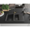 Mexen Gaspar évier en granit 1,5 bac avec égouttoir et mitigeur de cuisine Flora, noir moucheté - 6507-76-670401-75-B