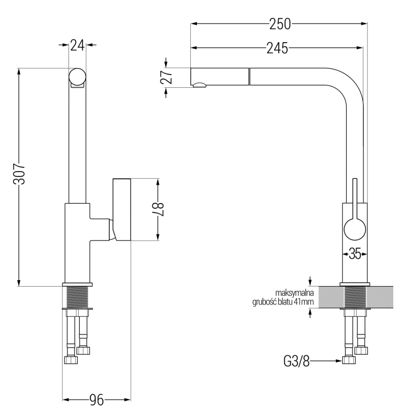 Mexen Gaspar évier en granit 1,5 bac avec égouttoir et robinet de cuisine Flora, noir - 6507-77-670401-07