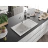 Mexen Pablo évier en granit 1 bac avec égouttoir et robinet de cuisine Flora, blanc - 6510-20-670401-02