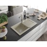 Mexen Pablo évier en granit 1 bac avec égouttoir et mitigeur de cuisine Flora, beige - 6510-69-670401-09