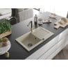 Mexen Pablo évier en granit 1 bac avec égouttoir et robinet de cuisine Flora, beige - 6510-69-670401-57-B
