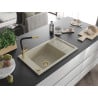 Mexen Elias évier en granit 1 cuve avec égouttoir et robinet de cuisine Flora, beige - 6511-69-670401-57-G