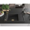Mexen Elias évier en granit 1 bac avec égouttoir et mitigeur de cuisine Flora, noir moucheté - 6511-76-670401-75-G
