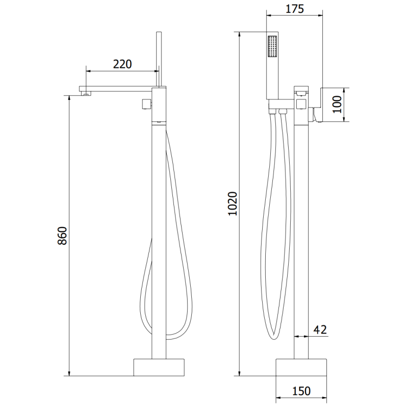 Mexen Urano mitigeur de baignoire autoportant, chromé - 75233-00