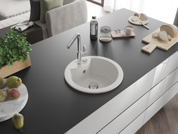 Mexen Diego évier en granit 1 bac avec robinet de cuisine Flora, blanc - 6512-20-670401-00