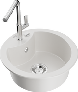 Mexen Diego évier en granit 1 bac avec robinet de cuisine Flora, blanc - 6512-20-670401-00