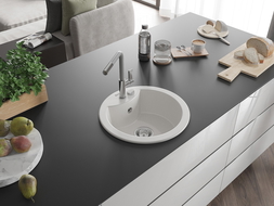 Mexen Diego évier en composite granit 1 bac avec robinet de cuisine Flora, blanc - 6512-20-670401-06