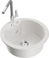 Mexen Diego évier en composite granit 1 bac avec robinet de cuisine Flora, blanc - 6512-20-670401-06