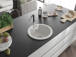 Mexen Diego évier en granit 1 bac avec robinet de cuisine Flora, blanc - 6512-20-670401-07