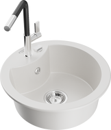 Mexen Diego évier en granit 1 bac avec robinet de cuisine Flora, blanc - 6512-20-670401-07