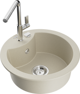 Mexen Diego évier en granit 1 bac avec robinet de cuisine Flora, beige - 6512-69-670401-00