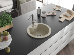 Mexen Diego évier en granit 1 bac avec robinet de cuisine Flora, beige - 6512-69-670401-00