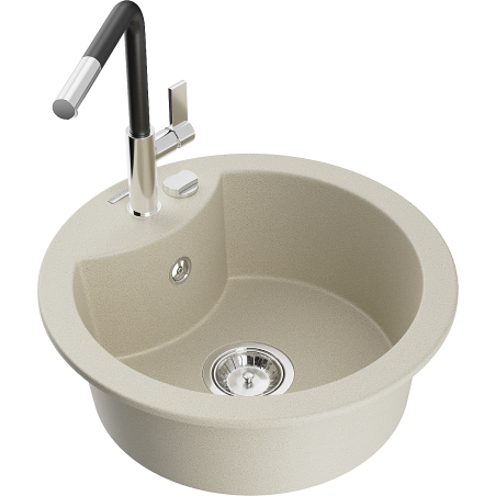 Mexen Diego évier en granit 1 bac avec robinet de cuisine Flora, beige - 6512-69-670401-07