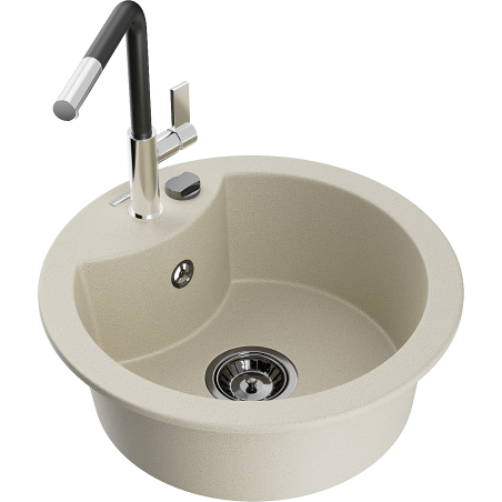 Mexen Diego évier en granit 1 bac avec robinet de cuisine Flora, beige - 6512-69-670401-07-B