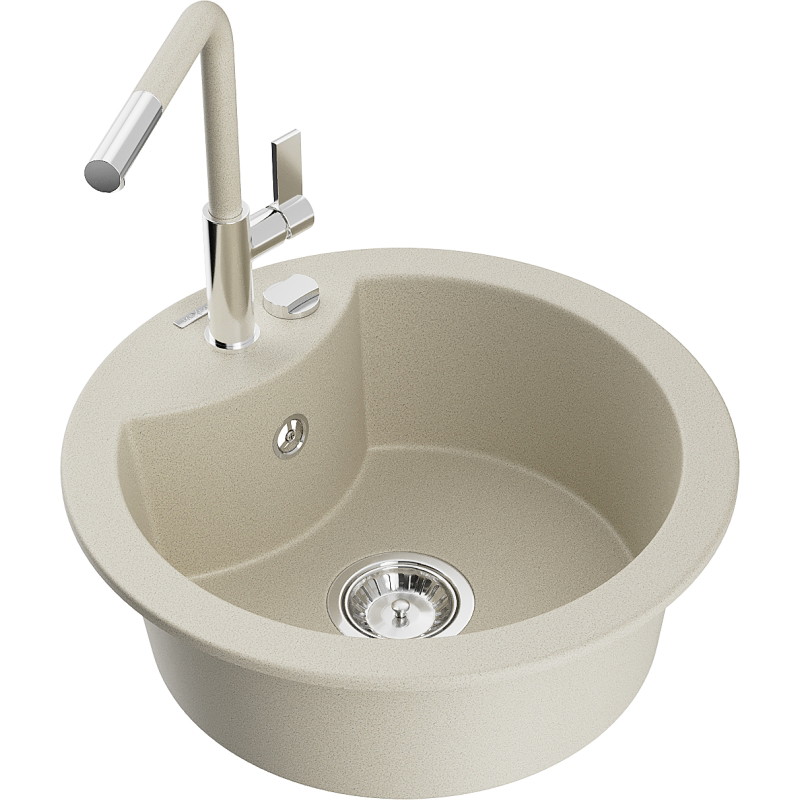 Mexen Diego Évier de cuisine en granit 1 bac avec robinet Flora, beige - 6512-69-670401-09