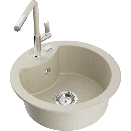 Mexen Diego évier en granit 1 bac avec robinet de cuisine Flora, beige - 6512-69-670401-09
