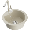 Mexen Diego évier en granit 1 bac avec robinet de cuisine Flora, beige - 6512-69-670401-09